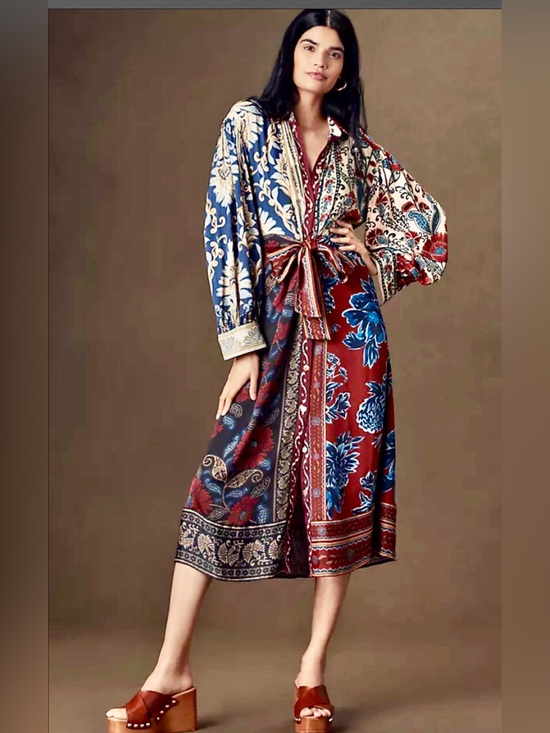 FARM Rio Dresses & Skirts - FARM RIO Fall/Winter Mix Midi Shirt Dress. Front Buttons, Long Sleeve (M)